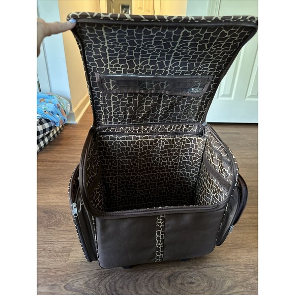 Rolling Craft And Scrapbook Organizer Bag Luggage Brown With Telescopic Handle